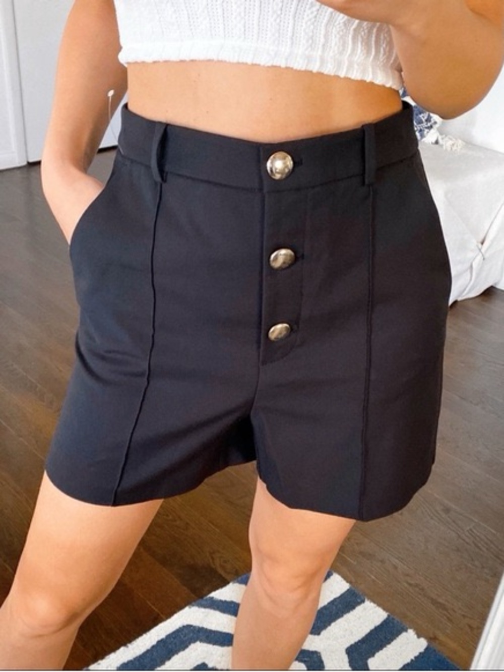Zara Black High-Waist Button-Front Shorts